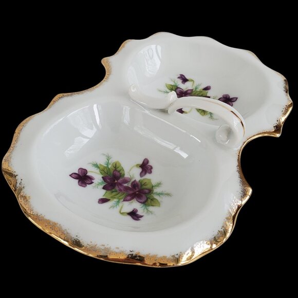 VTG Lipper & Mann Victorian Divided Candy Nut Dish Hand Painted Violet Porcelain - Picture 2 of 11